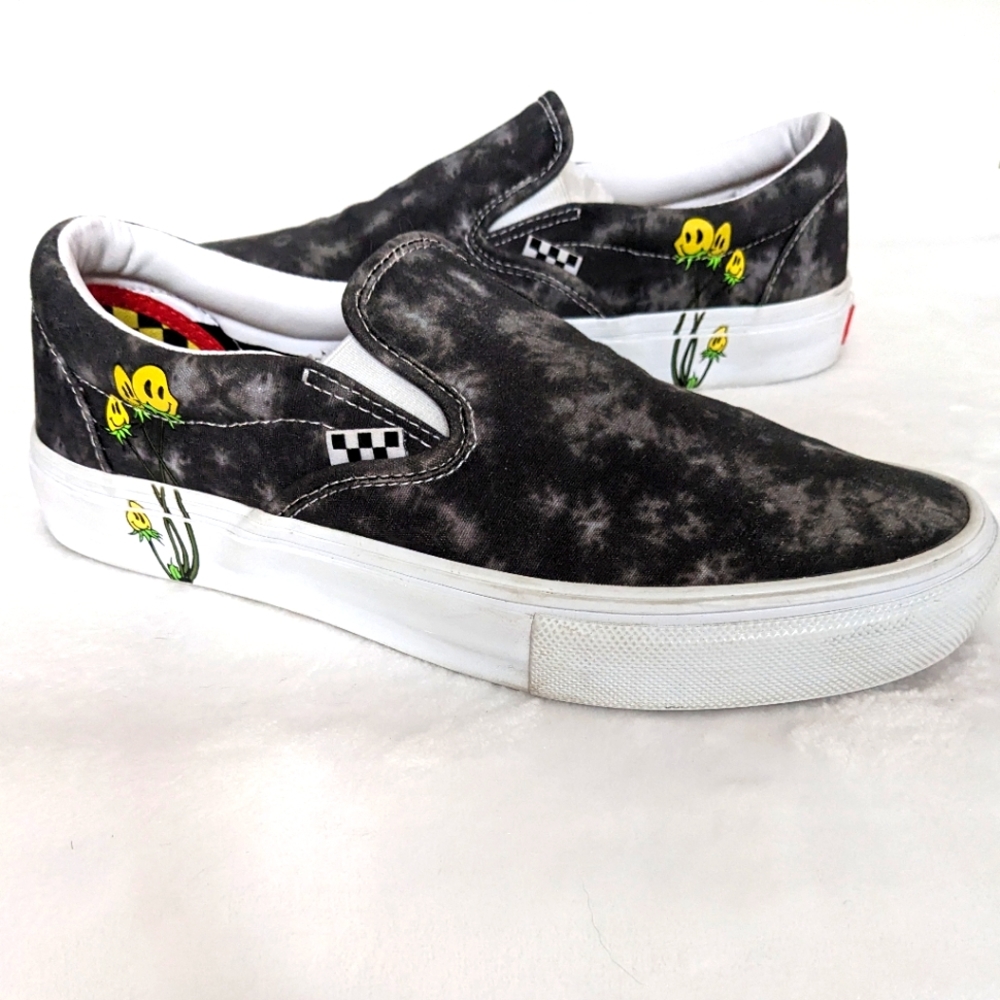 Vans Gray Tie Dye Twisted Positivity Hippie Vintage Style Graphic Slip Ons